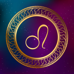 Astrology concept gold horoscope zodiac sign lion circle frame 