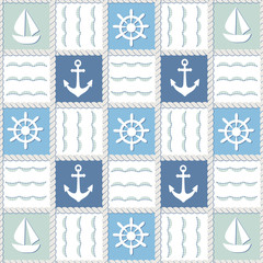 Seamless pattern in marine style with blue backround - 85255800