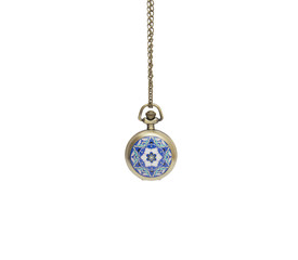 Fototapeta na wymiar pocket watch on white background, necklace isolated
