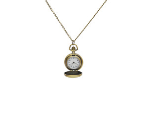 Fototapeta na wymiar pocket watch on white background, necklace isolated