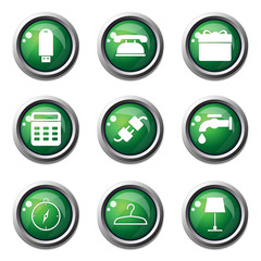 House Equipments Green Vector Button Icon Design Set