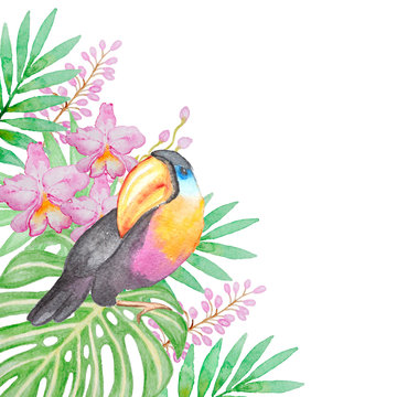 Tropical bird and flowers