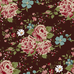 Cotton fabric wallpaper seamless vintage pink flower pattern.
