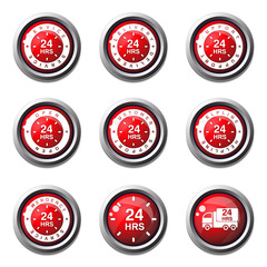 Obraz premium 24 Hours Services Red Vector Button Icon Design Set