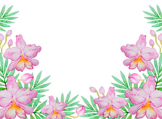Fototapeta na wymiar Watercolor background with pink orchids