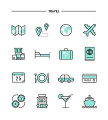 set of flat design, thin line travel icons