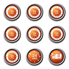 24 Hours Services Orange Vector Button Icon Design Set