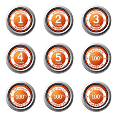 Warranty Guarantee Seal Orange Vector Button Icon Design Set