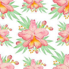 Watercolor seamless pattern with red orchids