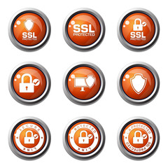 Protection Web Internet Orange Vector Button Icon Design Set