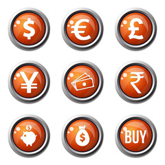 Currency Sign Orange Vector Button Icon Design Set