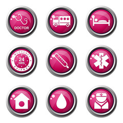 Hospital Health Pink Vector Button Icon Design Set 2