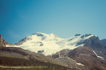Canadian Rockies mountain peak and snow near Banff, Alberta