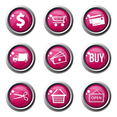Shopping Sign Pink Vector Button Icon Design Set
