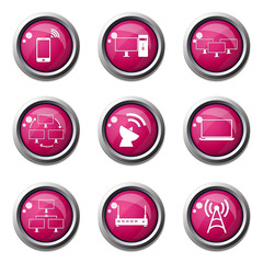 Telecom Communication Pink Vector Button Icon Design Set 2