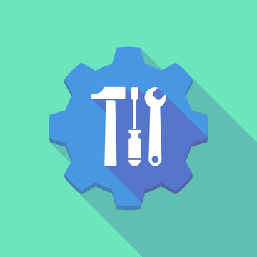 Long shadow gear icon with a tool set