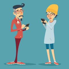 Vintage Happy Smiling Male Female Geek Hipster Symbol Online