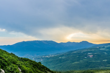 Sunset view on mountain in Crimea