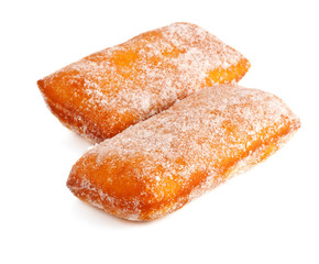 two donuts in powdered sugar
