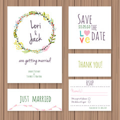 Wedding invitation card set.