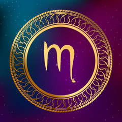 Astrology concept gold horoscope zodiac sign scorpion circle frame 