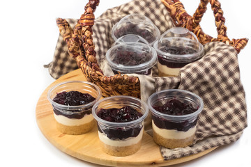 blueberry cheesecake in plastic package ready to go