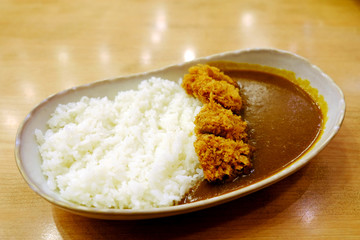 Japanese Traditional Katsu Don Curry on Steam Rice