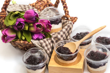blueberry cheesecake in plastic package