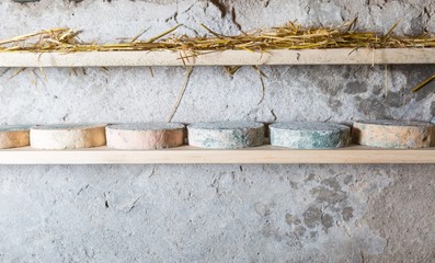 French goat cheese maturing in basement