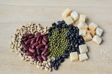 Cereal grains , seeds, beans on wooden For health