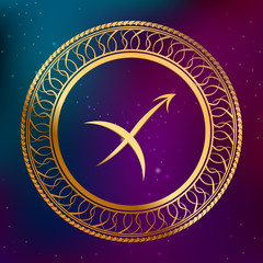 Astrology concept gold horoscope zodiac sign Sagittarius circle frame 