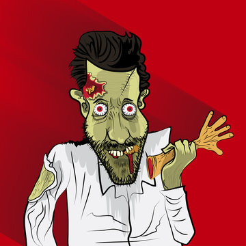 Zombie vector portrait on red blackground
