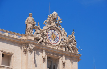 Hours on St. Peter's Cathedral facade, on right side. Vatican, Rome, Italy
