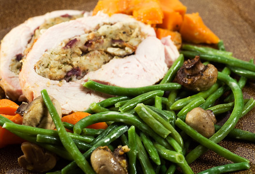 Stuffed Turkey Breast Dinner & Vegetables. 