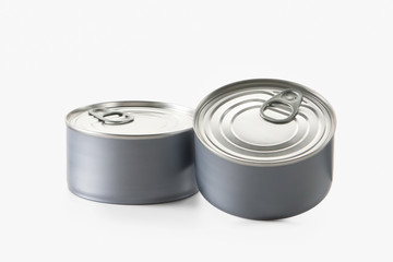 Food. Two tin cans isolated on white background
