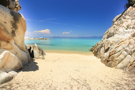 Rocky coastline and a beautiful clear water at Halkidiki Sithoni