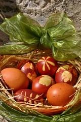 Easter eggs colored with onion peel