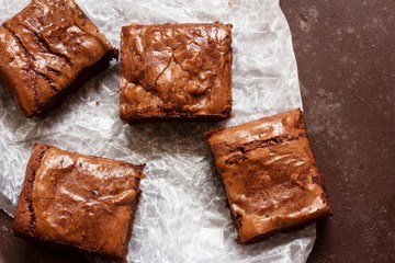Homemade brownies, overhead view