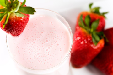 Strawberry Kefir Drink with fresh Strawberries