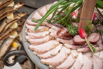 Fat meat slices texture.