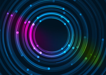 Abstract color glowing lines in dark space with stars and light