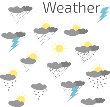 Set of color weather icons flat symbols on a white background.Ve