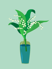 Flat design. A valley lily in a vase. Vecto