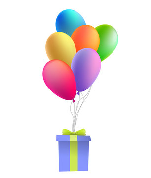 Balloons with a gift. Vector illustration