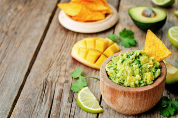 mango guacamole with corn chips