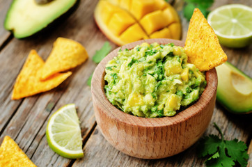 mango guacamole with corn chips