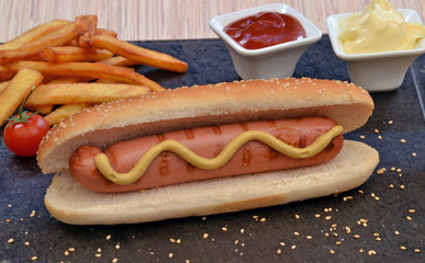 Perro caliente, hotdog e ingredientes.