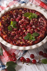 Delicious traditional cherry pie Clafoutis  close-up
