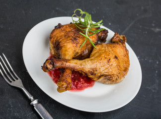 Roast duck legs with cranberries