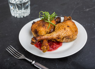 Roast duck legs with cranberries
